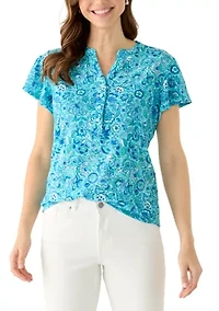 Women's Knit Eyelet Henley Top