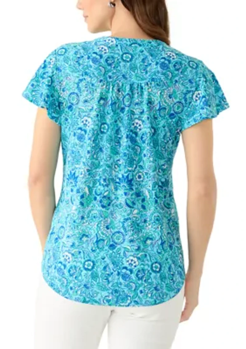 Women's Knit Eyelet Henley Top