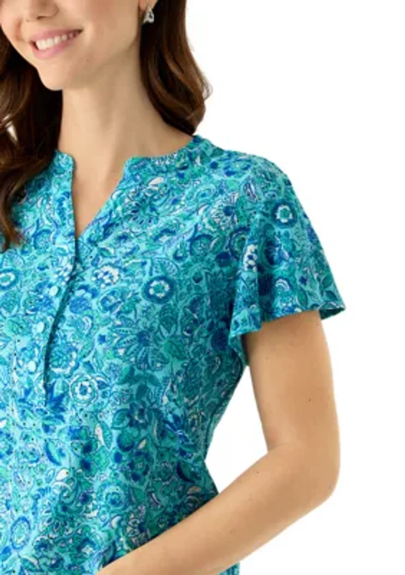 Women's Knit Eyelet Henley Top