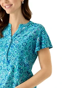 Women's Knit Eyelet Henley Top