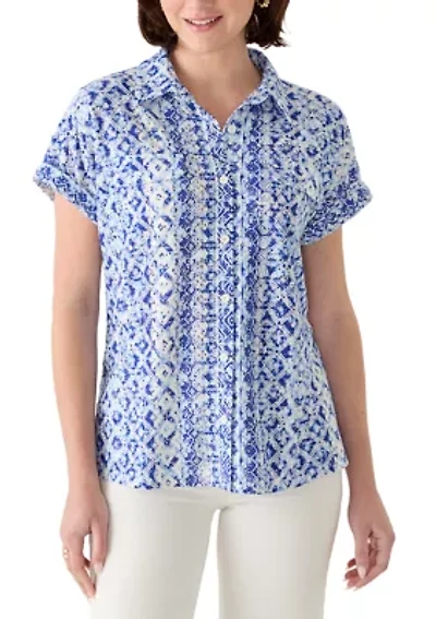 Women's Knit Eyelet Camp Shirt