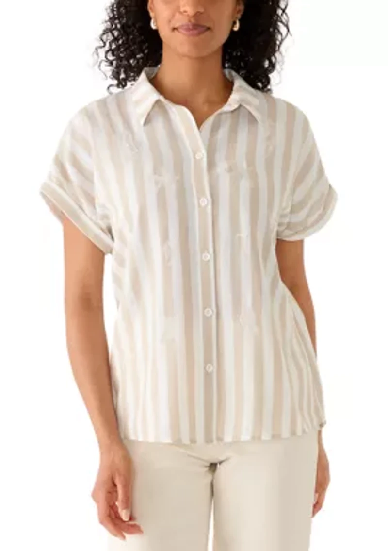 Women's Short Sleeve Embroidered Camp Shirt