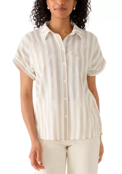 Women's Short Sleeve Embroidered Camp Shirt