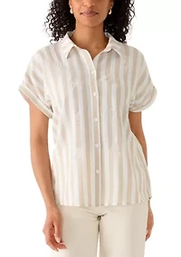 Women's Short Sleeve Embroidered Camp Shirt