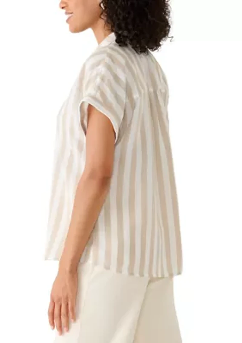 Women's Short Sleeve Embroidered Camp Shirt