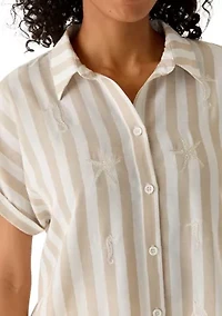 Women's Short Sleeve Embroidered Camp Shirt