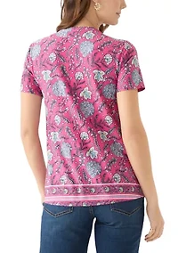 Women's Short Sleeve Printed Pleated Top