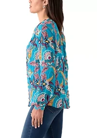 Women's Split Neck Long Sleeve Textured Henley Shirt