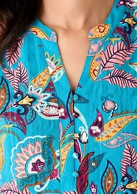 Women's Split Neck Long Sleeve Textured Henley Shirt