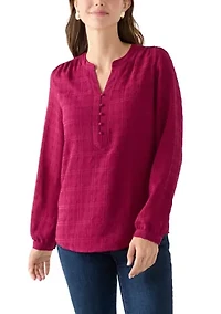 Women's Long Sleeve Textured Henley Top