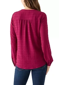 Women's Long Sleeve Textured Henley Top