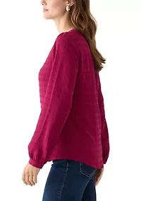 Women's Long Sleeve Textured Henley Top