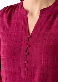 Women's Long Sleeve Textured Henley Top