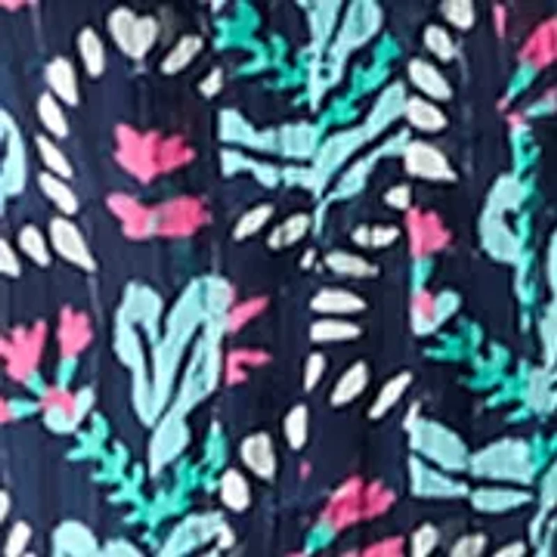 Women's Henley Smocked Print Top
