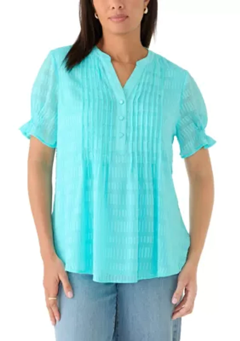 Women's Henley Smock Textured Top