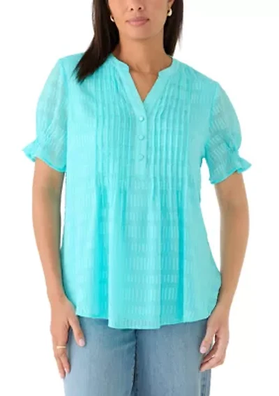 Women's Henley Smock Textured Top