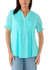 Women's Henley Smock Textured Top