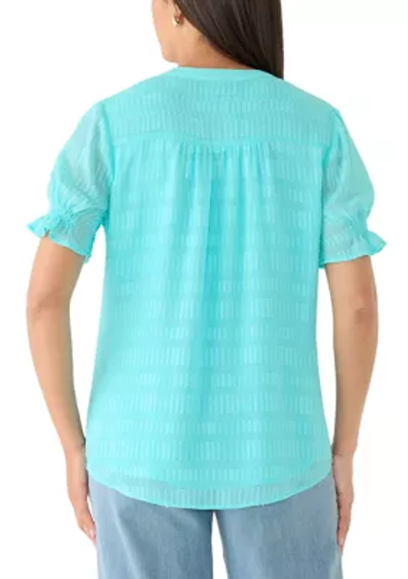 Women's Henley Smock Textured Top