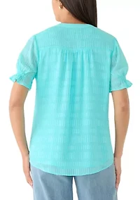 Women's Henley Smock Textured Top