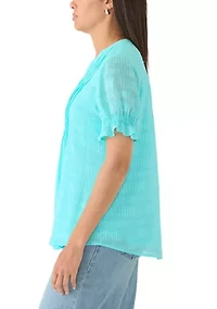 Women's Henley Smock Textured Top