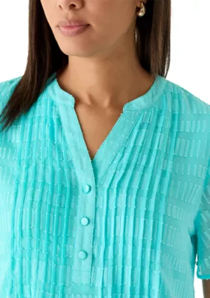 Women's Henley Smock Textured Top
