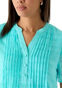 Women's Henley Smock Textured Top