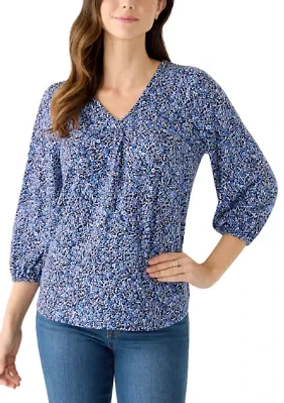 Women's 3/4 Sleeve Pleated Print Blouse