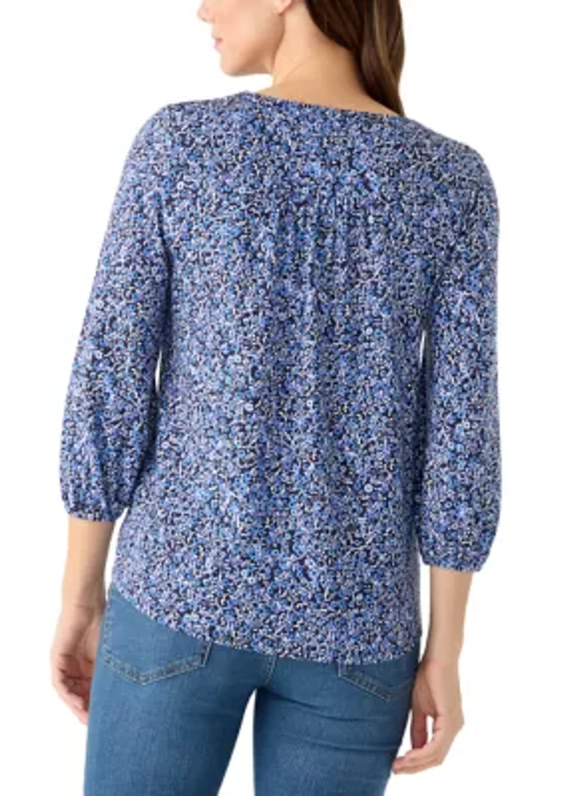 Women's 3/4 Sleeve Pleated Print Blouse