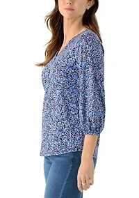 Women's 3/4 Sleeve Pleated Print Blouse