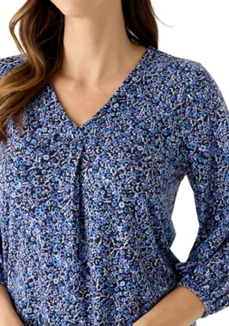 Women's 3/4 Sleeve Pleated Print Blouse
