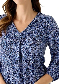 Women's 3/4 Sleeve Pleated Print Blouse