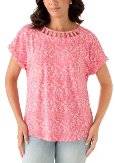 Women's Short Sleeve Lattice Neck T-Shirt