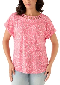 Women's Short Sleeve Lattice Neck T-Shirt