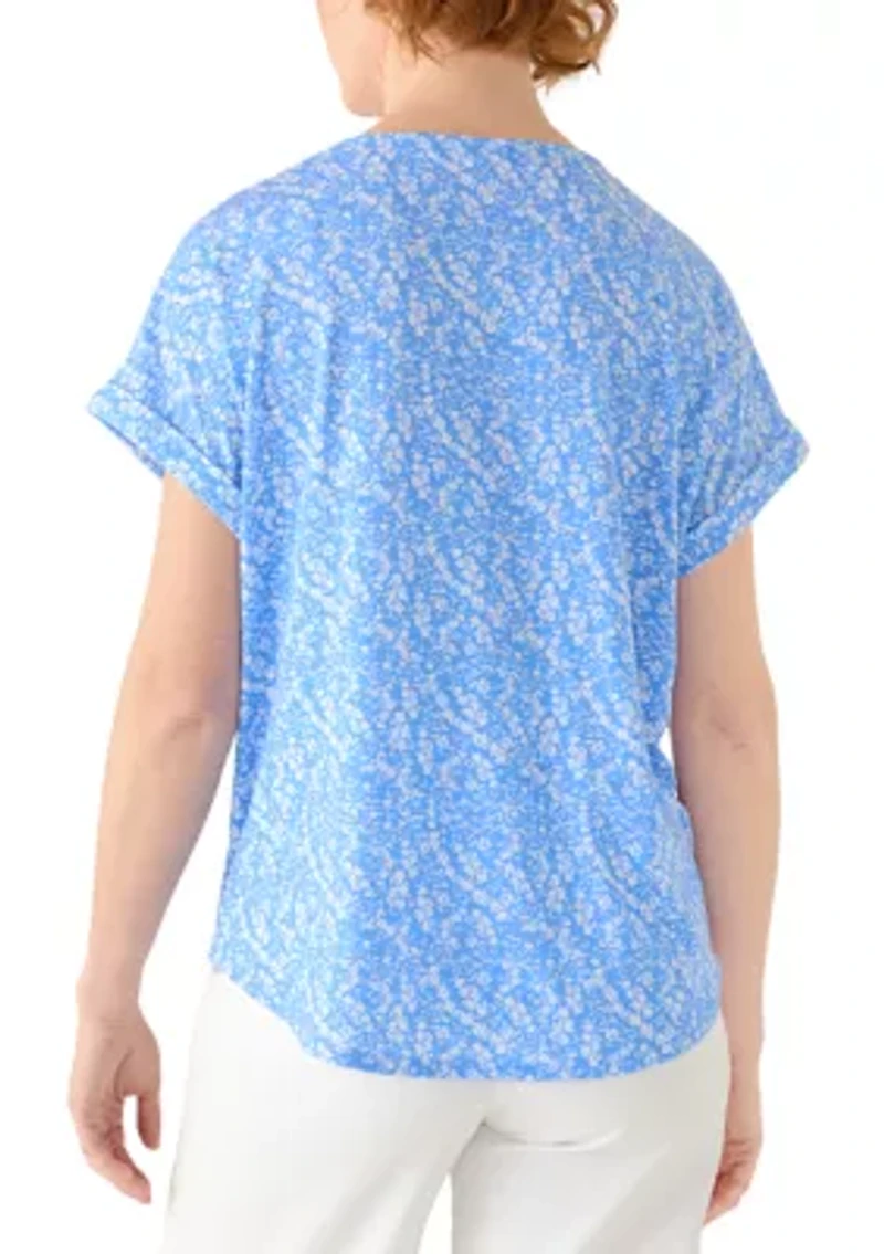 Women's Short Sleeve Lattice Neck T-Shirt