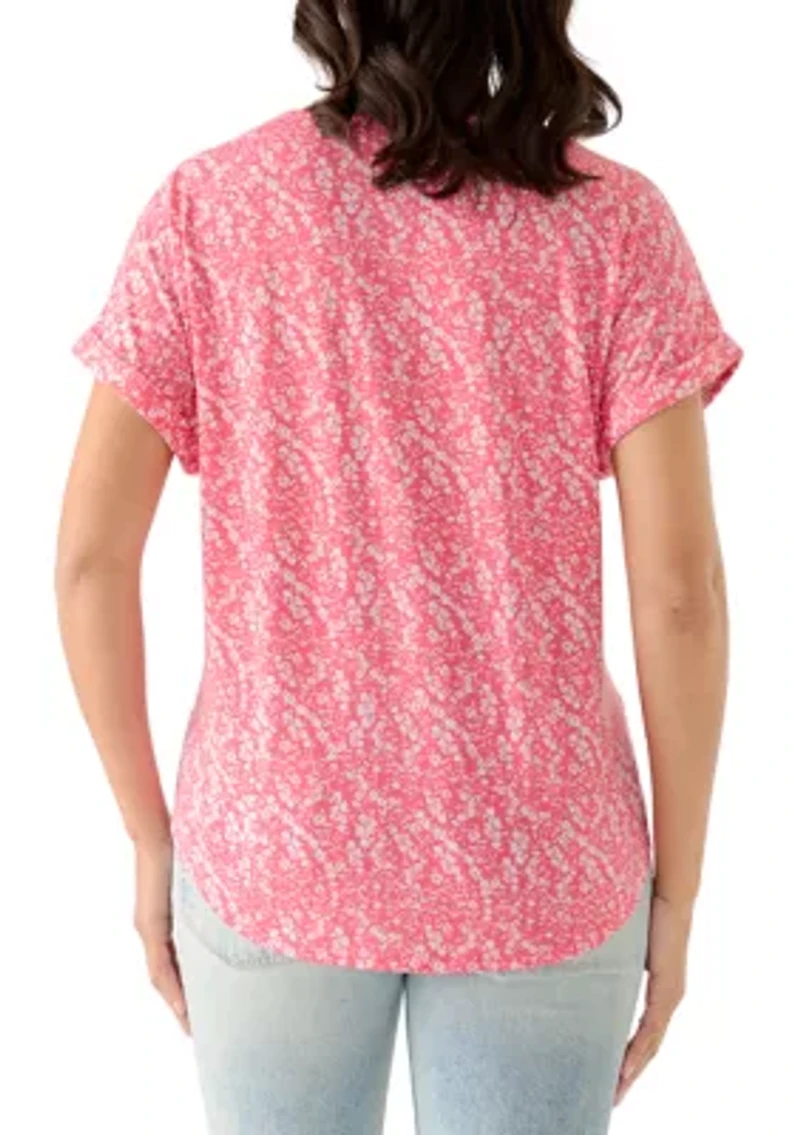 Women's Short Sleeve Lattice Neck T-Shirt