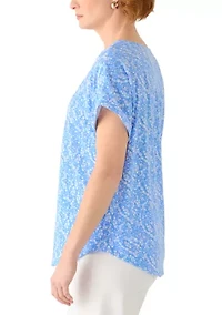 Women's Short Sleeve Lattice Neck T-Shirt