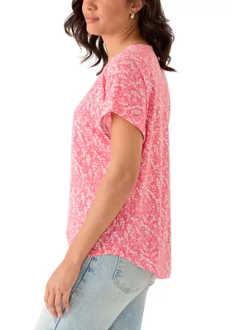 Women's Short Sleeve Lattice Neck T-Shirt