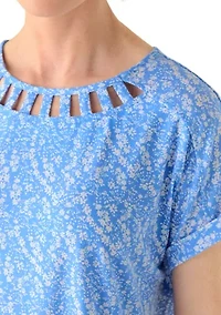 Women's Short Sleeve Lattice Neck T-Shirt