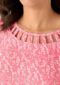 Women's Short Sleeve Lattice Neck T-Shirt