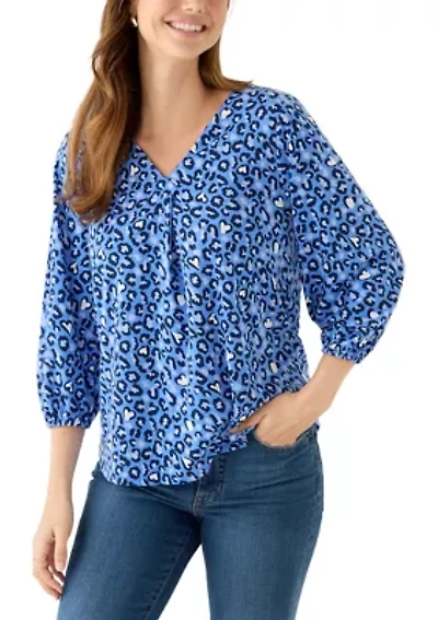 Women's 3/4 V-Neck Pleated Top