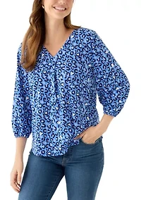 Women's 3/4 V-Neck Pleated Top