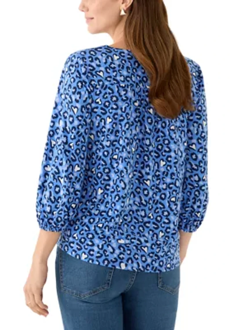 Women's 3/4 V-Neck Pleated Top