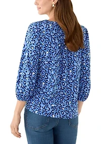 Women's 3/4 V-Neck Pleated Top