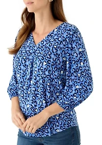 Women's 3/4 V-Neck Pleated Top