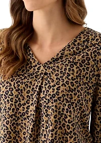 Women's Three-Quarter Sleeve V-Neck Top with Pleats