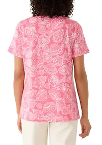 Women's Short Sleeve Neck Detail Printed Top