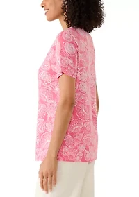 Women's Short Sleeve Neck Detail Printed Top