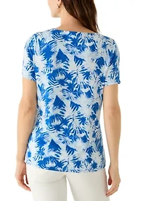 Women's Neck Detail Print T-Shirt