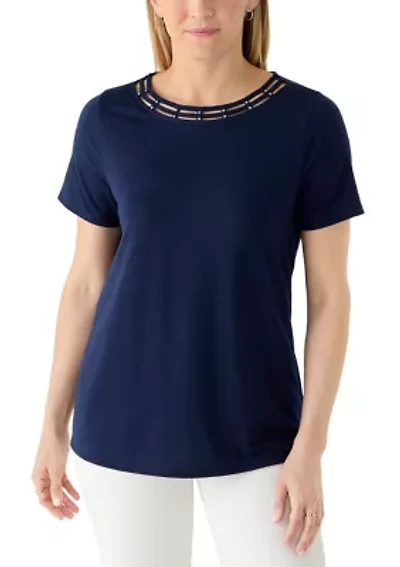 Women's Short Sleeve Neck Detail Shirt