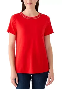 Women's Short Sleeve Neck Detail Shirt